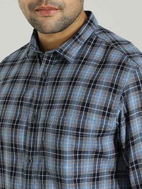 Indian Terrain Men's Slim Fit Full Sleeve Checkered Blue Shirt